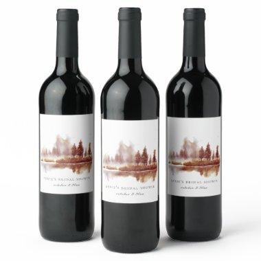 Watercolor Fall Pine Tree  Wine Label