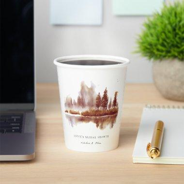 Watercolor Fall Pine Tree Wedding  Paper Cups