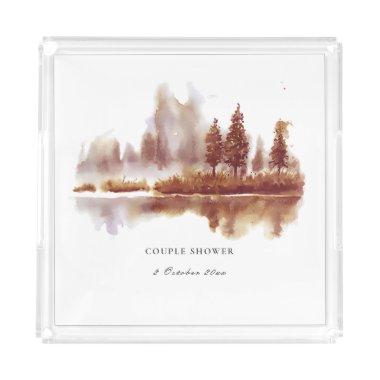 Watercolor Fall Pine Tree Wedding Couple Shower Acrylic Tray
