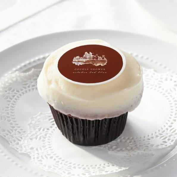 Watercolor Fall Pine Tree Wedding Couple Shower Edible Frosting Rounds