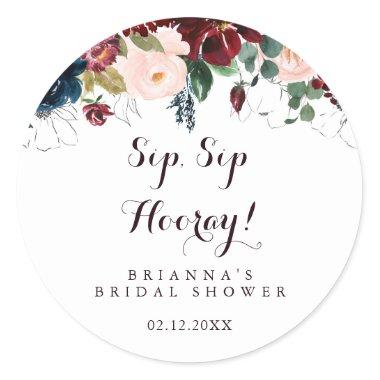 Watercolor Fall Sip Sip Hooray Bridal Shower Classic Round Sticker