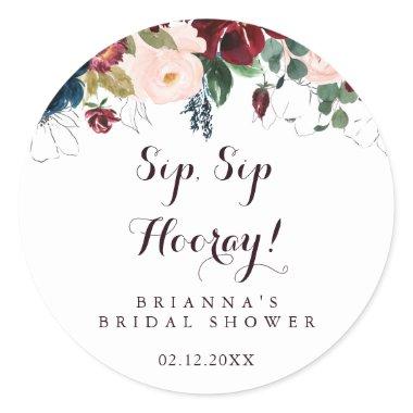 Watercolor Fall Sip Sip Hooray Bridal Shower Classic Round Sticker