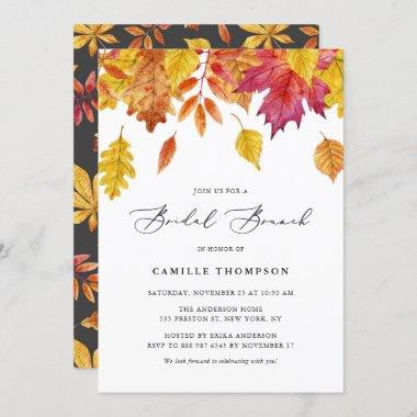 Watercolor Falling Leaves Autumn Bridal Brunch Invitations