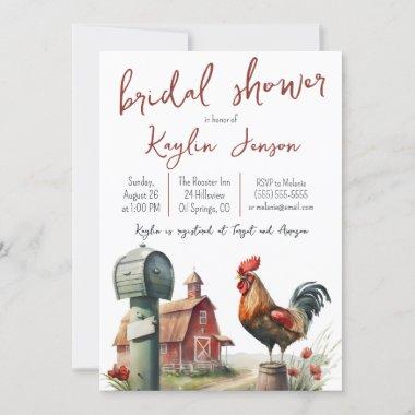 Watercolor Farm with Rooster Bridal Shower Invitations