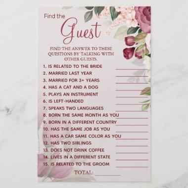 Watercolor Find the Guest Bridal shower game Invitations Flyer