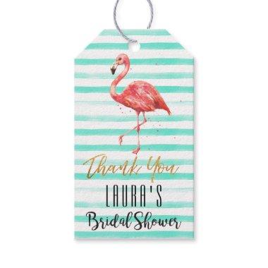 Watercolor Flamingo Mint Stripes | Bridal Shower Gift Tags