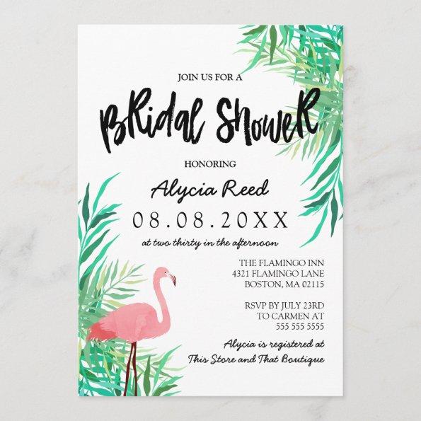 Watercolor Flamingo Tropical Bridal Shower Invitations