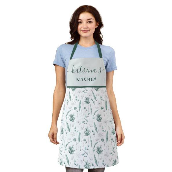 Watercolor Floral All-Over Print Apron
