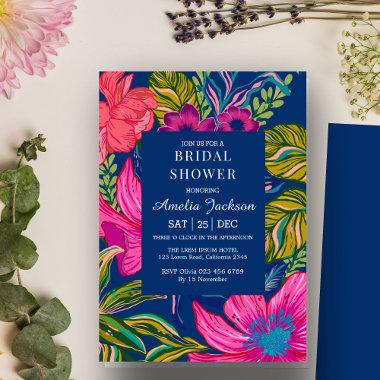 Watercolor floral and botanical blue bridal shower Invitations