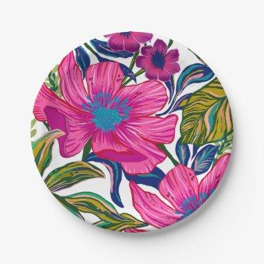 Watercolor floral and botanical blue  paper plates