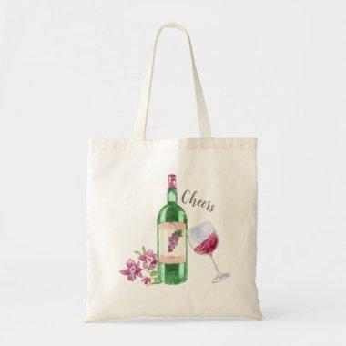 Watercolor Floral and Red Wine Design Tote Bag