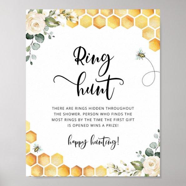 Watercolor floral bee ring hunt bridal shower game poster