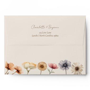 Watercolor Floral Beige Baby Shower Return Address Envelope