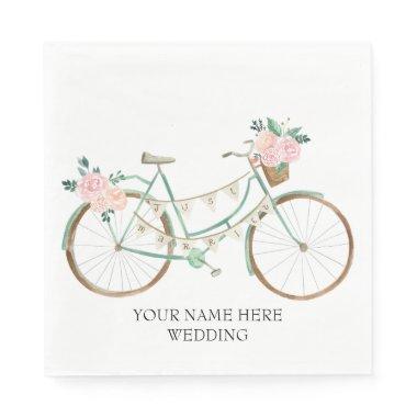 Watercolor floral bicycle Boho Wedding Napkins