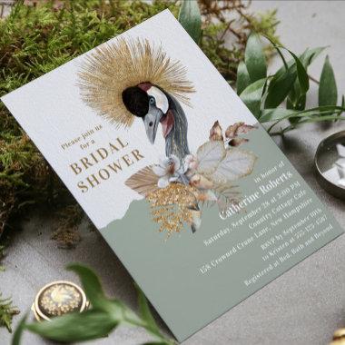 Watercolor Floral Bird Gold Glitter Bridal Shower Invitations