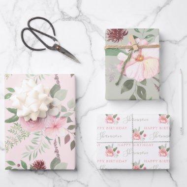 Watercolor Floral Birthday Wrapping Paper Sheets