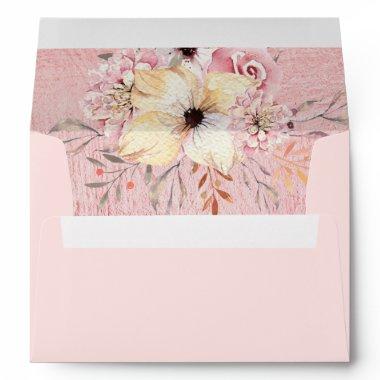 Watercolor Floral Blush Pink Wedding Envelope
