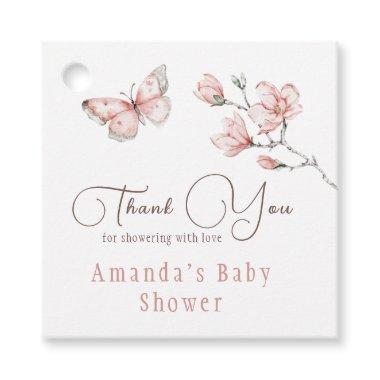 Watercolor Floral Blush Pink Butterfly Baby Shower Favor Tags