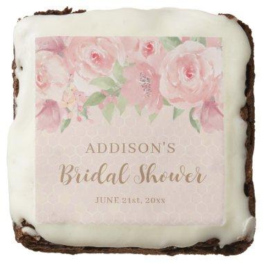 Watercolor Floral Blush Pink Gold Bridal Shower Brownie