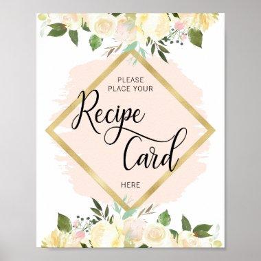 Watercolor Floral Blush Pink Gold RECIPE Invitations Sign
