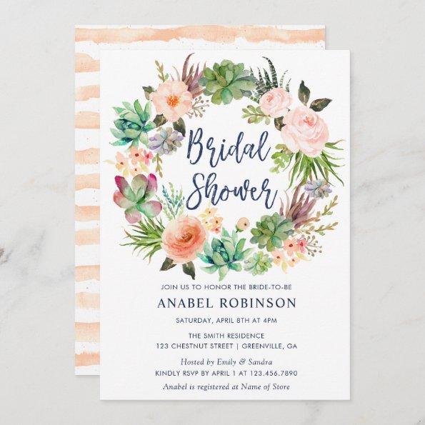 Watercolor Floral Bohemian Wreath Bridal Shower Invitations