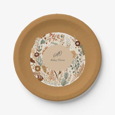 Watercolor floral boho simple paper plates