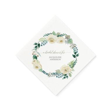 Watercolor Floral BOHO Wreath Ivory Roses Rustic  Napkins