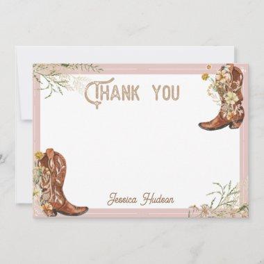 Watercolor Floral Boots & Bubbly Bridal Shower Thank You Invitations