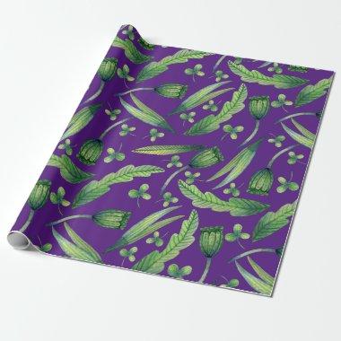 Watercolor Floral Botanical Stems Leaves Wrapping Paper
