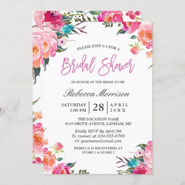 Watercolor Floral Botanical Wreath Bridal Shower Invitations