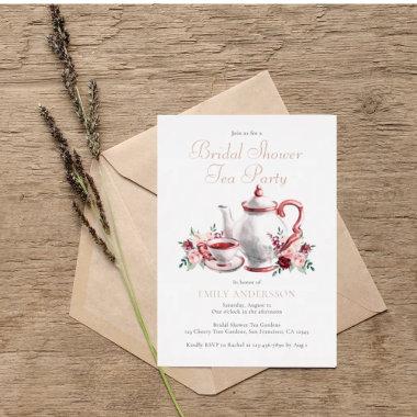Watercolor Floral Bridal Shower Tea Party  Foil Invitations