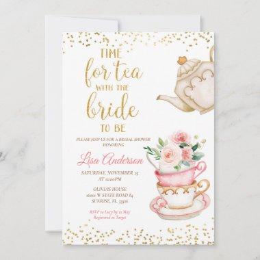 Watercolor Floral Bridal Shower Tea Party Invitations