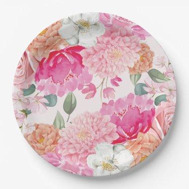Watercolor Floral Bride In Bloom  Paper Plates