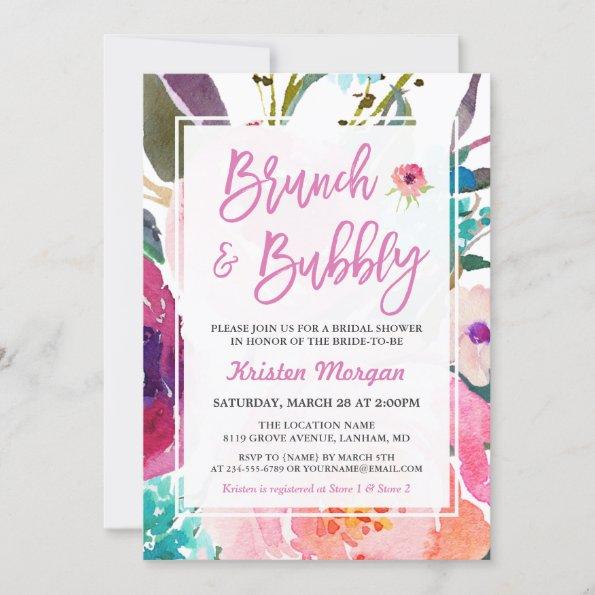 Watercolor Floral Brunch and Bubbly Bridal Shower Invitations