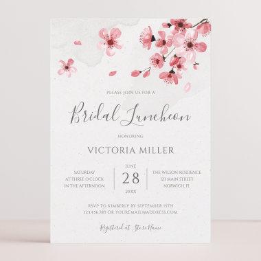 Watercolor Floral Cherry Blossom Bridal Luncheon Invitations
