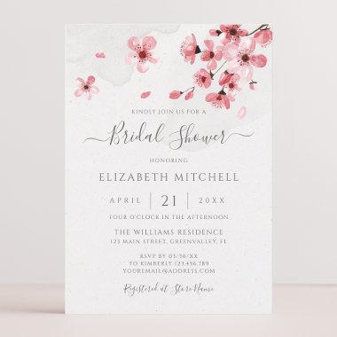 Watercolor Floral Cherry Blossom Bridal Shower Invitations