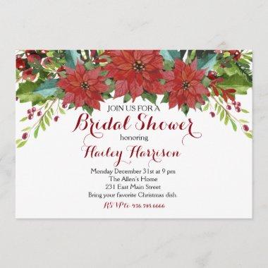 Watercolor Floral Christmas Bridal Shower Invitations