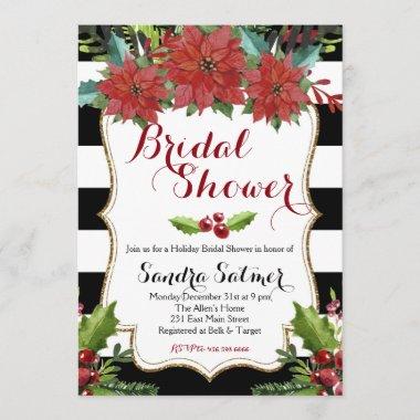 Watercolor Floral Christmas Bridal Shower Invitations