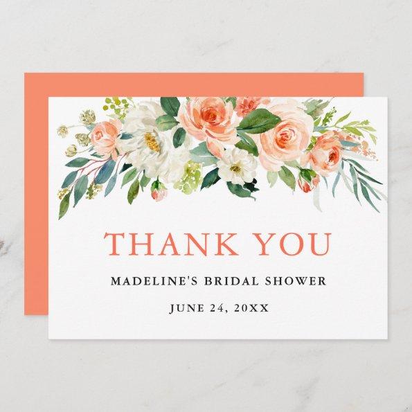 Watercolor Floral Coral Bridal Shower Thank You Invitations