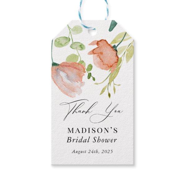 Watercolor Floral Coral Green Bridal Shower Gift Tags