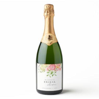 Watercolor Floral Coral Green Bridal Shower Sparkling Wine Label