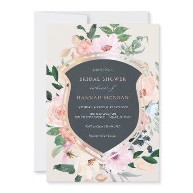 Watercolor Floral Crest Bridal Shower Invitations