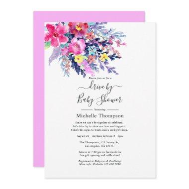 Watercolor Floral Drive By Bridal or Baby Shower Invitations