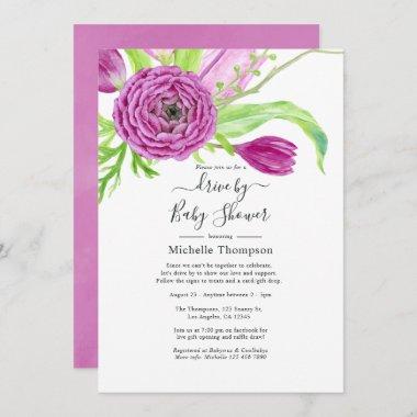 Watercolor Floral Drive By Bridal or Baby Shower Invitations