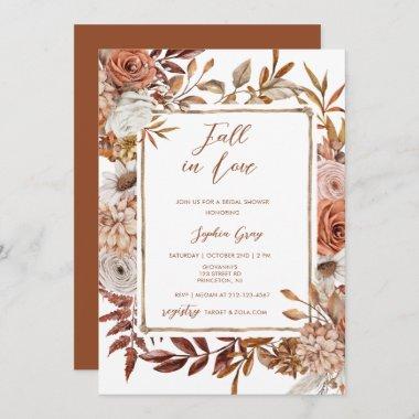 Watercolor Floral Fall in Love Bridal Shower Invitations