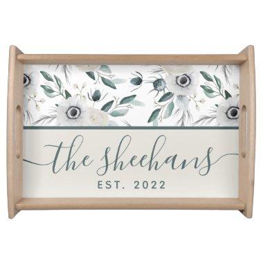 Watercolor Floral Family Name Serving Tray