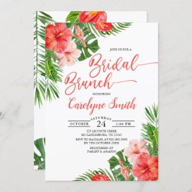 Watercolor Floral Frame Tropical Bridal Brunch Invitations
