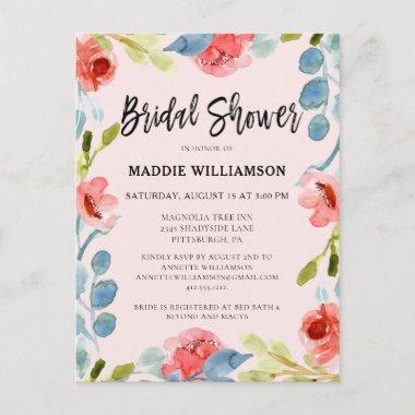 Watercolor Floral Framed Bridal Shower Invitation PostInvitations