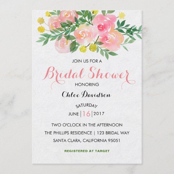 Watercolor Floral Garden Bridal Shower Invitations