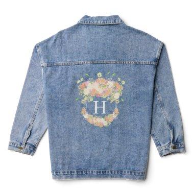 Watercolor Floral Garden Party Crest Denim Jacket